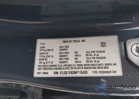 2022 Tesla Model 3 Long Range Dual Motor All-Wheel Drive из США, поврежденный, VIN 5YJ3E1EB3NF115439